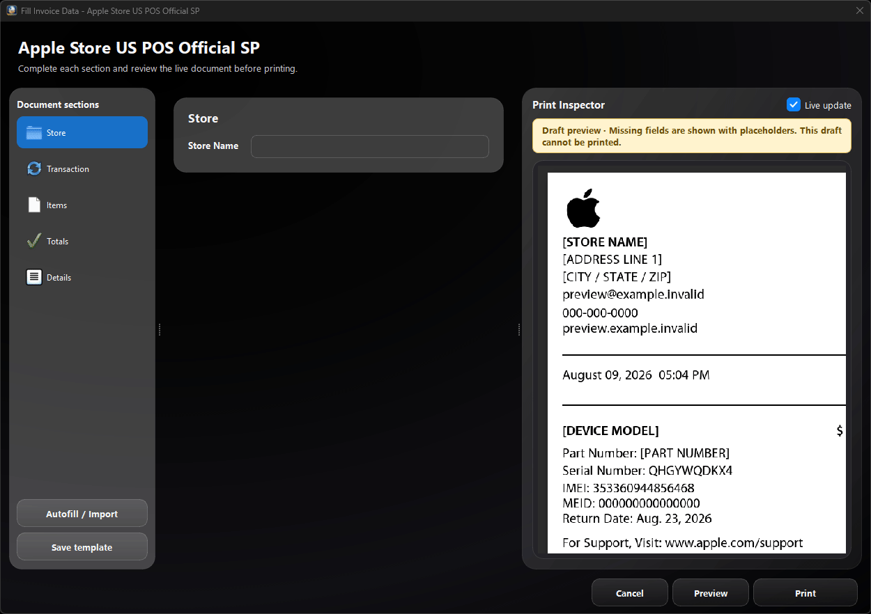 Magic Invoice App guided document workspace